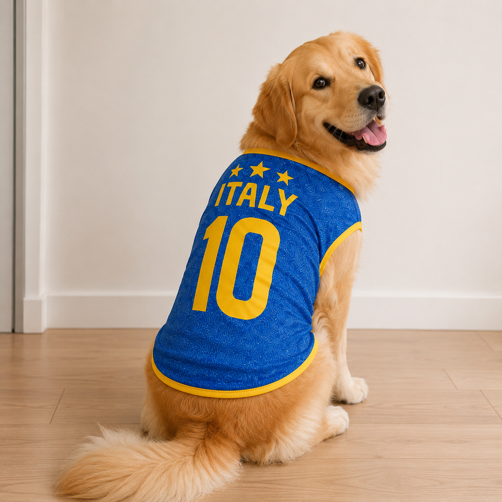 Italy Matchday Dog Kit on a golden retriever
