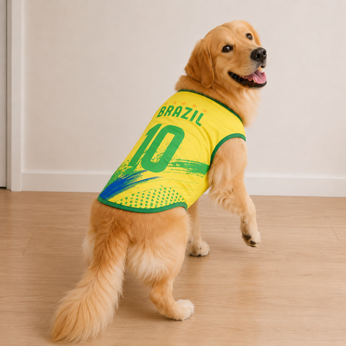 Brazil Matchday Dog Kit on a golden retriever