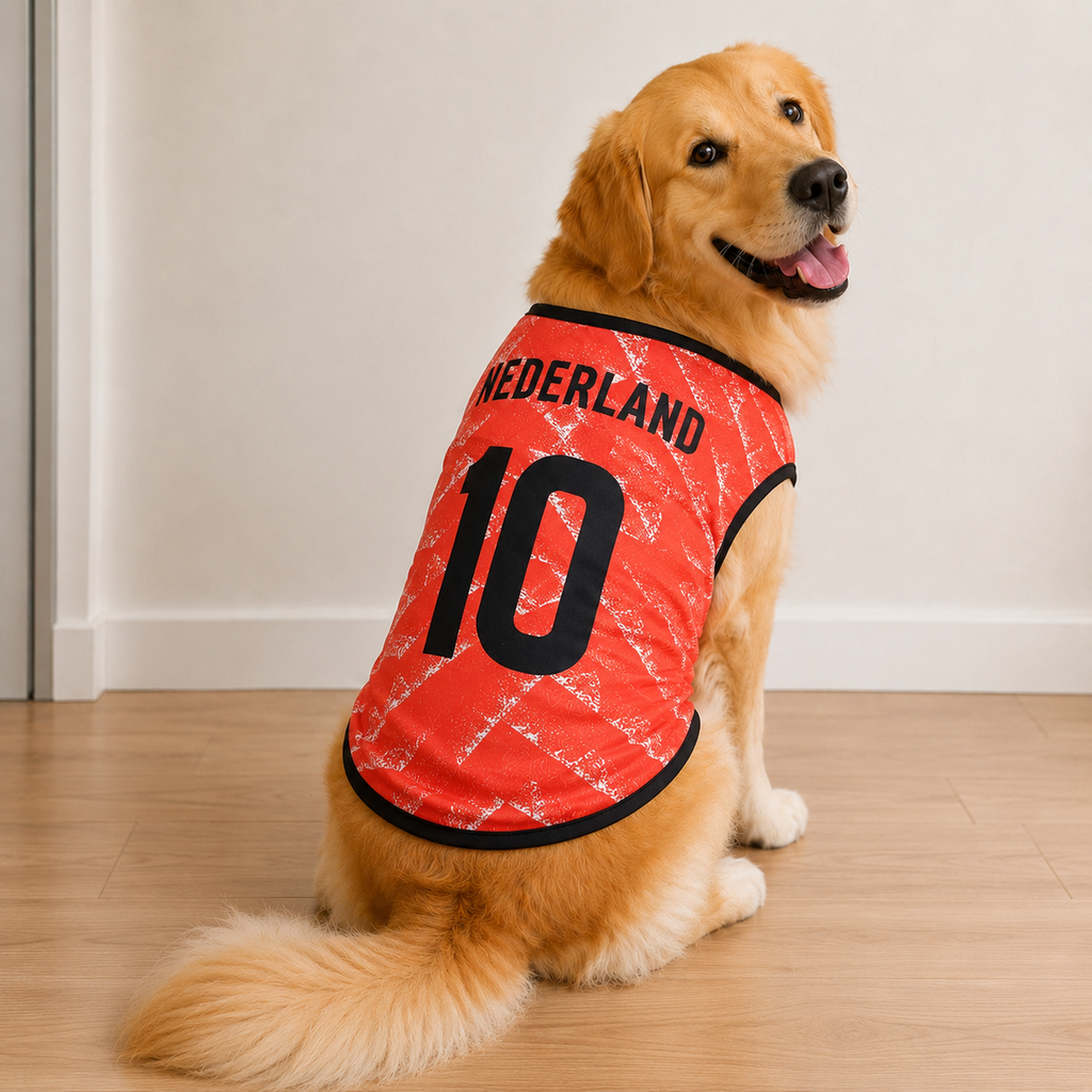 Netherlands Matchday Dog Kit on a golden retriever