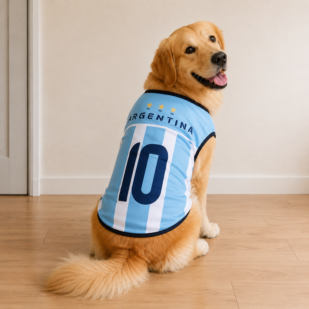 Argentina Matchday Dog Kit on a golden retriever