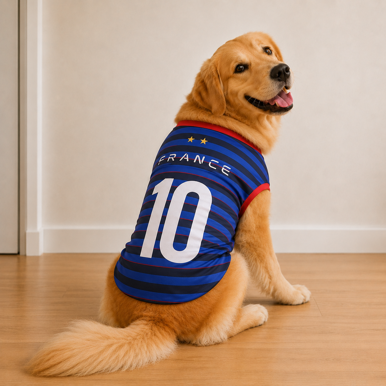 France Matchday Dog Kit on a golden retriever